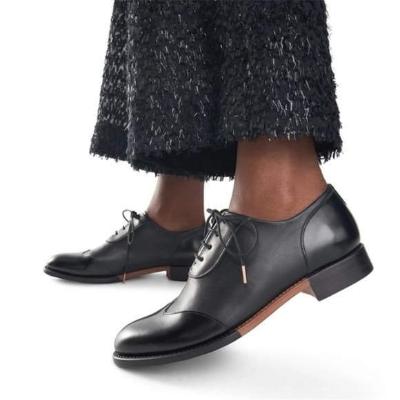 The Office of Angela Scott Black Leather Oxfords Mr. Evans Style 7 37 - Picture 2 of 12